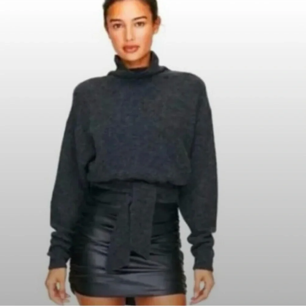 ARITZIA WILFRED Lorin Tie Alpaca Blend Charcoal Turtleneck Sweater Sz Small